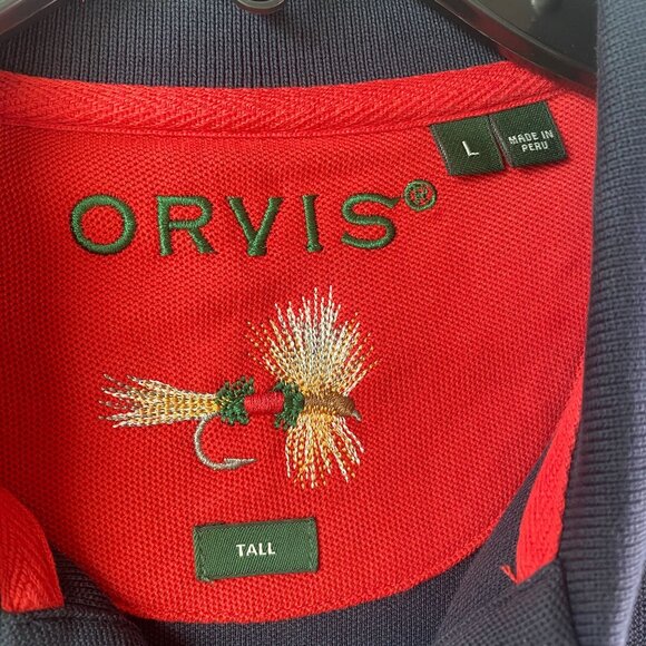 Orvis Mens The Signature Heavyweight Fly Fishing Polo Navy Size Large Tall - Picture 5 of 10